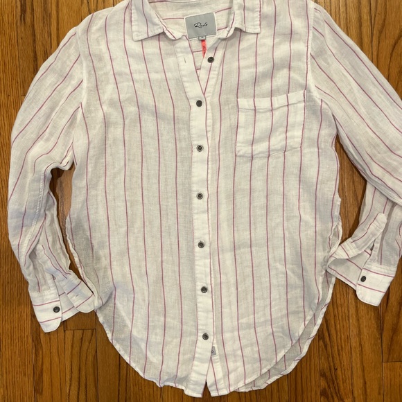 Rails x Free People Charli Button Down Linen Berry Striped Shirt Blouse Top - Picture 4 of 10